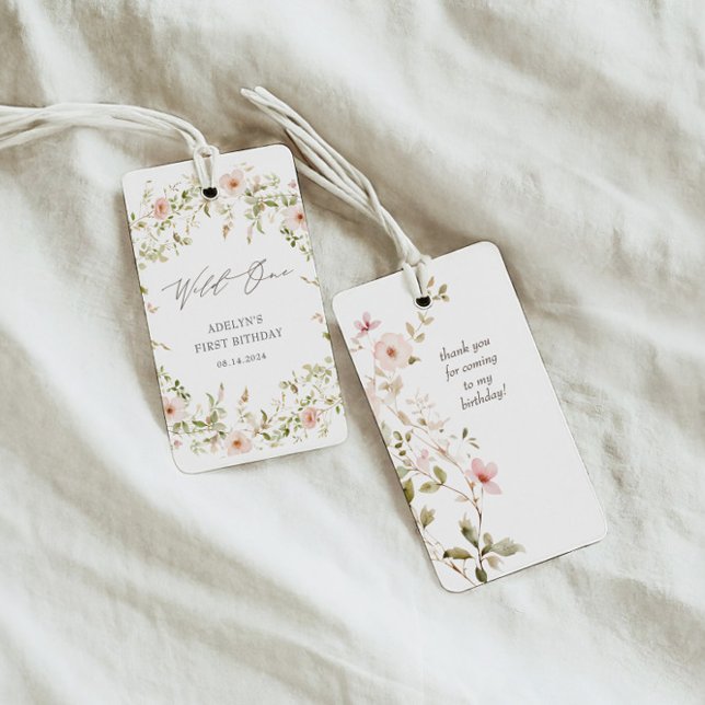 Etiqueta Para Presente Crianças Rosa selvagens Primeiro Aniversário (Criador carregado)