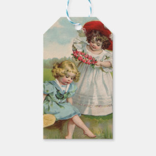 Etiqueta Para Presente Crianças Vitorianas Jardim de Verão Vintage Menina