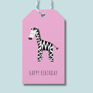 Etiqueta Para Presente Crianças zebra rosa fofo Feliz Aniversário