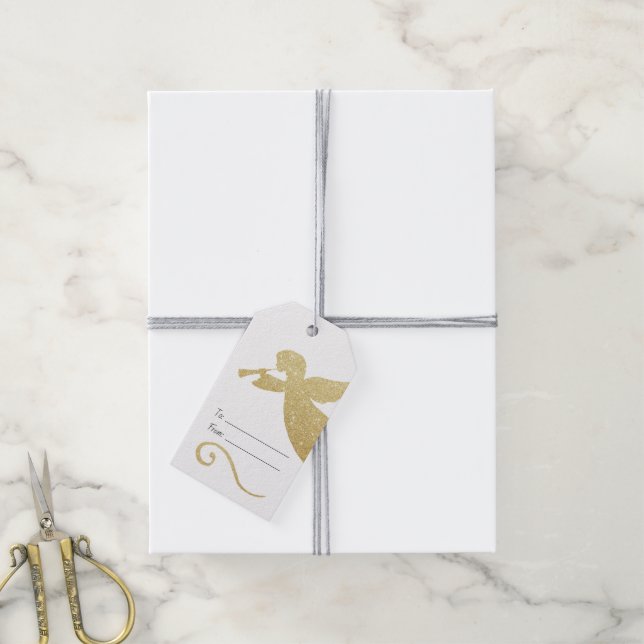 Etiqueta Para Presente Crie Seu Próprio Anjo Dourado Espelhado (Com cordão)