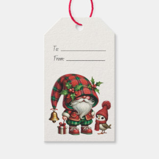 Etiqueta Para Presente Crie Seu Próprio Gnome de Pássaro Xadrez de Natal 