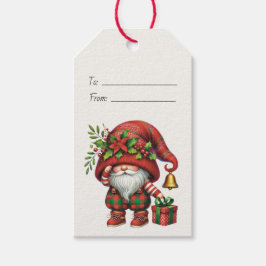 Etiqueta Para Presente Crie seu próprio Gnome Poinsettia Xadrez de Natal