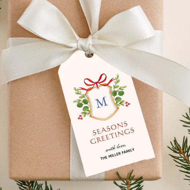 Etiqueta Para Presente Crista de Monograma com verde Festas  (Criador carregado)