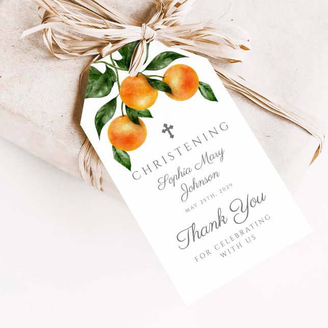 Etiqueta Para Presente Cristalização das Laranjas Botânicas Elegantes (Elegant Botanical Oranges Christening Gift Tags)