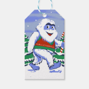 Etiqueta Para Presente Cristmas de yeti, que é um gato na floresta