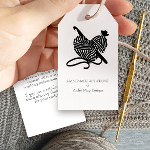 Etiqueta Para Presente Crochet Hook e Yarn Heart feitos à mão com amor