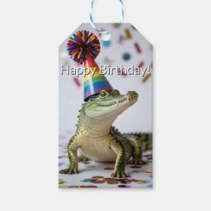 Etiqueta Para Presente Crocodilo Usando um Chapéu de Aniversário com List