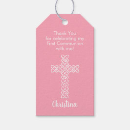 Etiqueta Para Presente Cross Flamingo Pink Commune Baptism Christening
