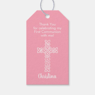 Etiqueta Para Presente Cross Flamingo Pink Commune Baptism Christening