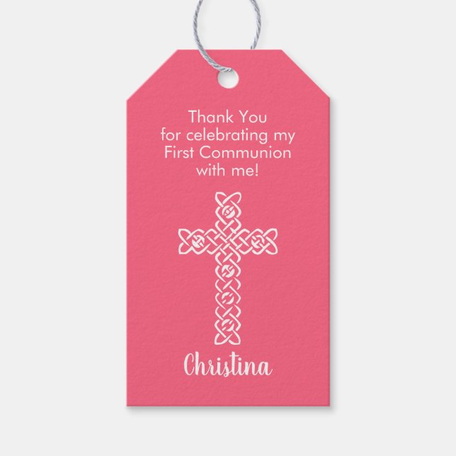 Etiqueta Para Presente Cross Watermelon Pink Commune Baptism Christen (Frente)