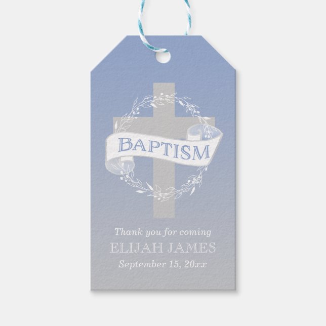 Etiqueta Para Presente Cross Wreath | Berries Baby Boy Baptism (Frente)