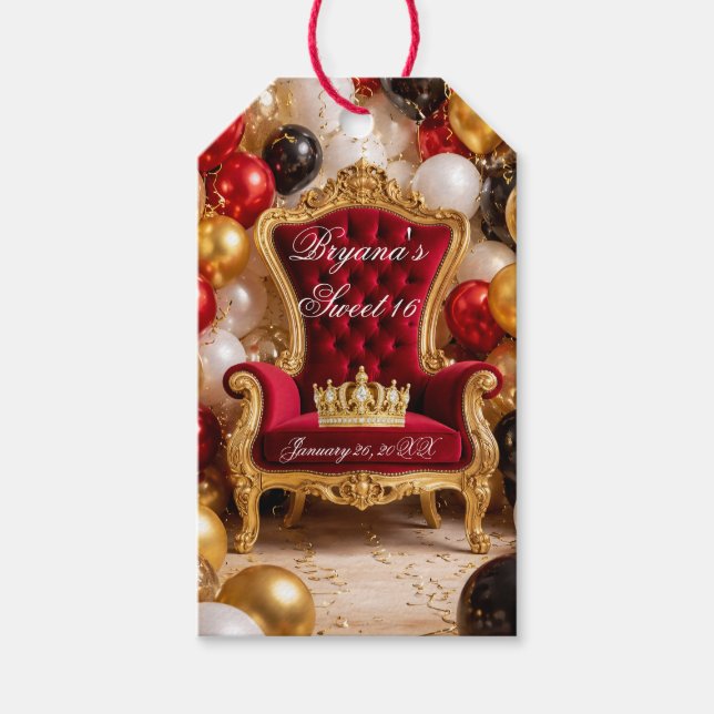 Etiqueta Para Presente Crowned in Gold Royal Chair Birthday Party (Frente)