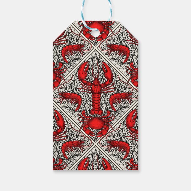 Etiqueta Para Presente Crustáceos a vermelho, preto e marfim (Frente)