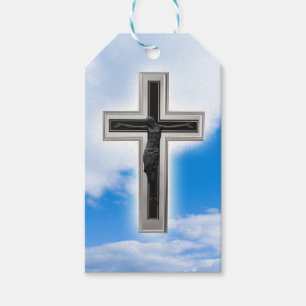 Etiqueta Para Presente Cruz cristã no fundo do céu azul