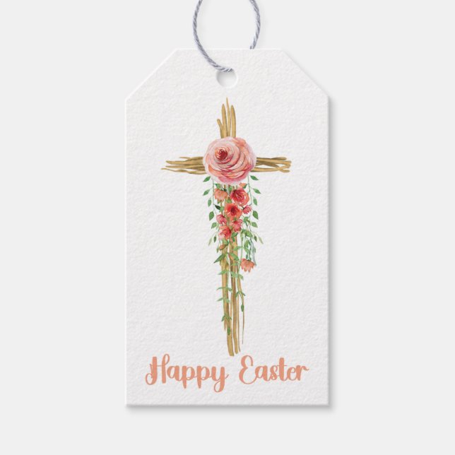 Etiqueta Para Presente Cruz Floral, Felz pascoa, Religiosa (Frente)