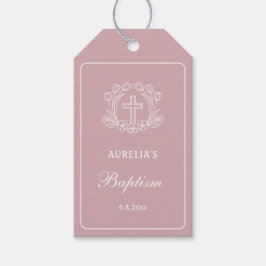 Etiqueta Para Presente Cruz Floral Simples no Batismo Rosa
