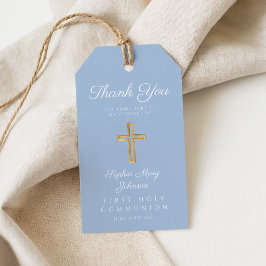 Etiqueta Para Presente Cruz Religiosa Azul Elegante Menino Primeira Comun