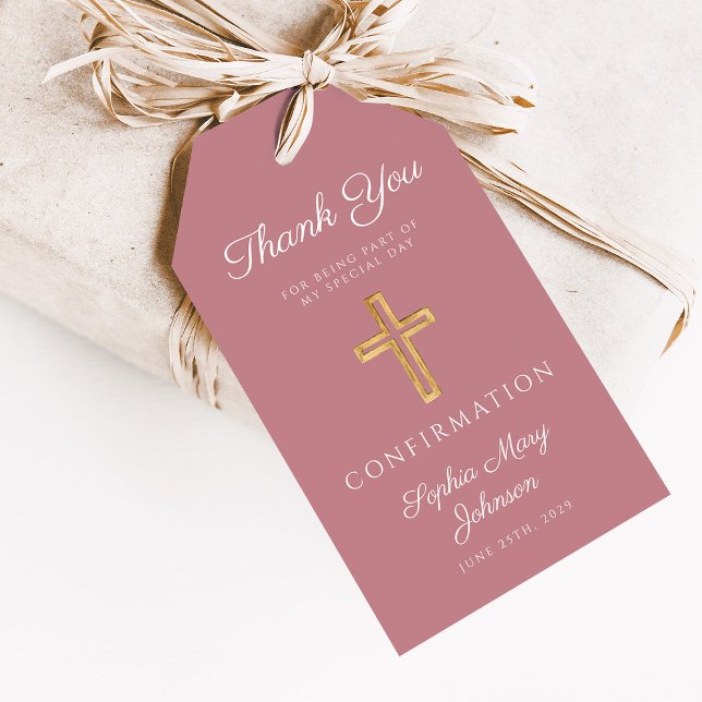 Etiqueta Para Presente Cruz Religiosa Rosa Moderno Menino Confirmação (Modern Pink Religious Cross Boy Confirmation Gift Tags
)
