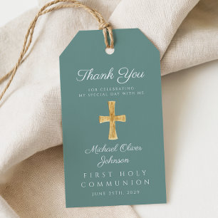 Etiqueta Para Presente Cruz Religiosa Verde Menino Primeira Comunhão