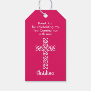 Etiqueta Para Presente Cruz Ruby Pink Commune Baptism Christening