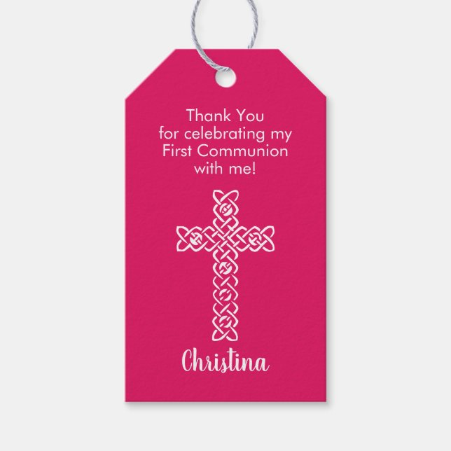 Etiqueta Para Presente Cruzamento | Ruby Pink Commune Baptism Christening (Frente)