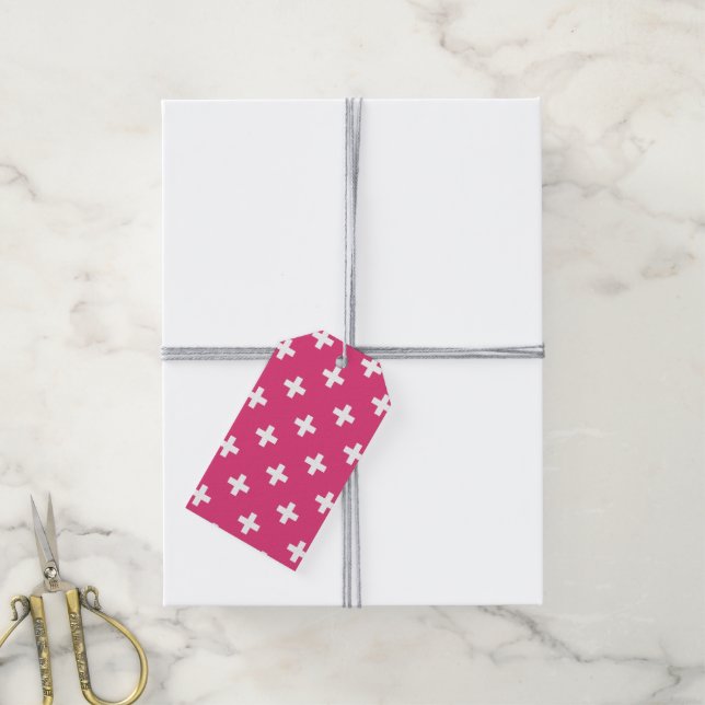 Etiqueta Para Presente Cruzes de polca branca em fuchsia (Com cordão)