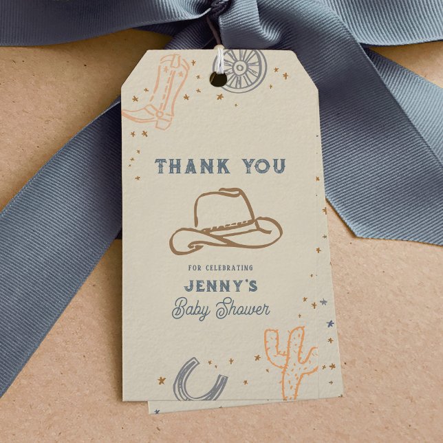 Etiqueta Para Presente Cumprimento de Cavalheiro Churrasco Festa de Bebê  (Howdy Cowboy Western Baby Shower Thank You Favor Gift Tags)