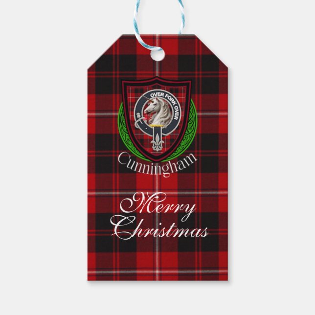 Etiqueta Para Presente Cunningham Scottish Clan Tartan & Crest (Frente)