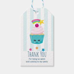 Etiqueta Para Presente Cupcake azul bonito com Obrigados de aniversário 