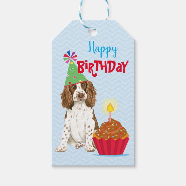 Etiqueta Para Presente Cupcake Birthday English Springer Spaniel (Frente)