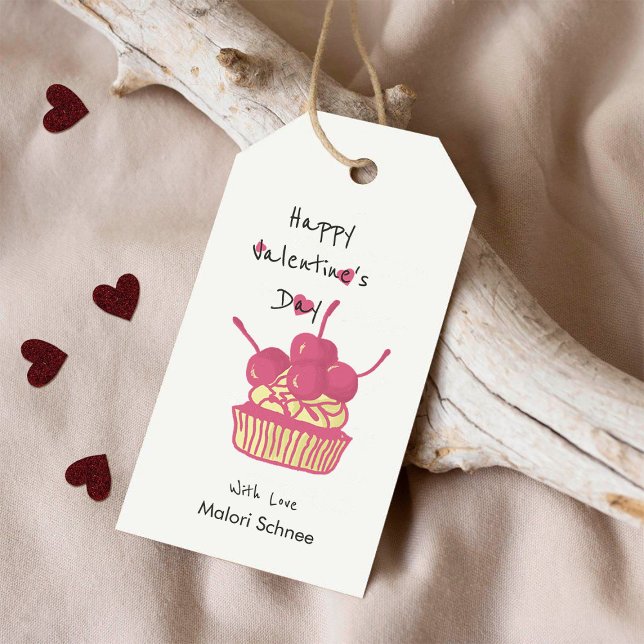 Etiqueta Para Presente Cupcake de Cereja do Dia dos Namorados – Sobremesa (Criador carregado)