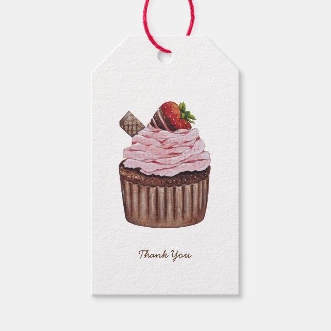 Etiqueta Para Presente Cupcake De Morango Cujo Cama É Em Aquarela (Frente)