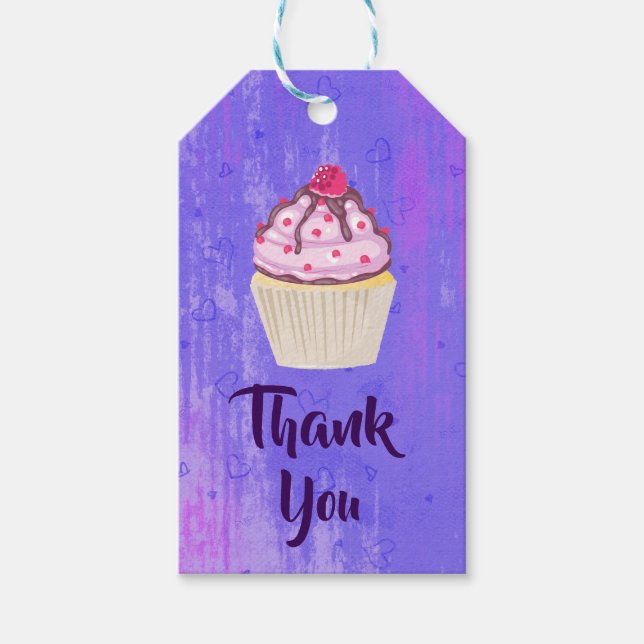 Etiqueta Para Presente Cupcake doce com framboesa no topo Obrigado (Frente)