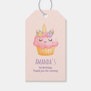 Etiqueta Para Presente Cupcake rosa-claro Unicórnio com Rosas