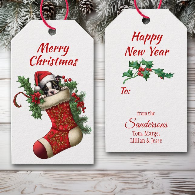 Etiqueta Para Presente Curioso Boston Terrier Puppy Peeking (Criador carregado)