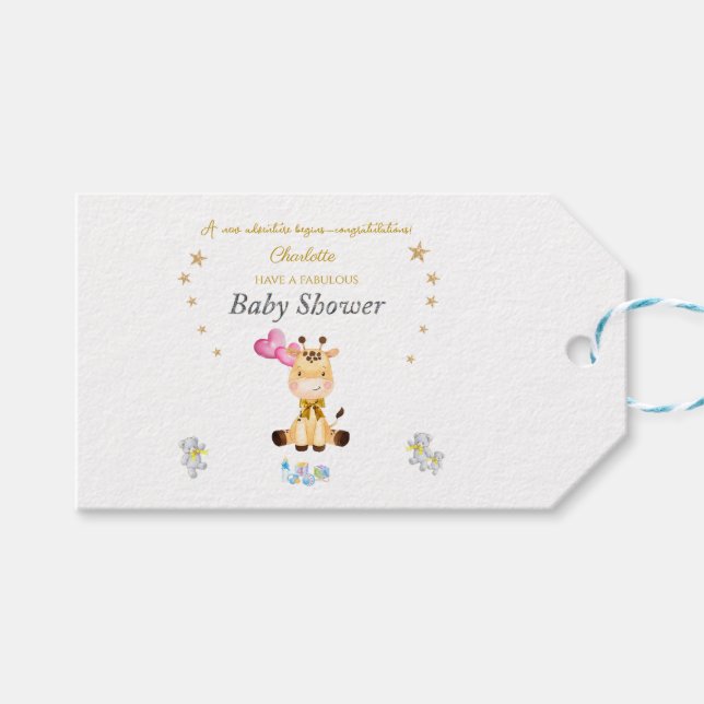 Etiqueta Para Presente Custom Name Baby Giraffe balloons Baby Shower (Frente (horizontal))
