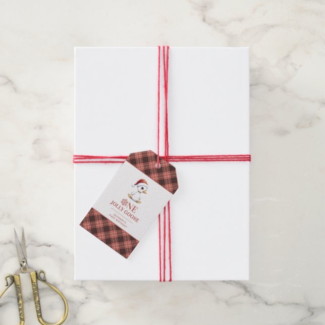 Etiqueta Para Presente Custom One Jolly Goose December First Birthday (Com cordão)