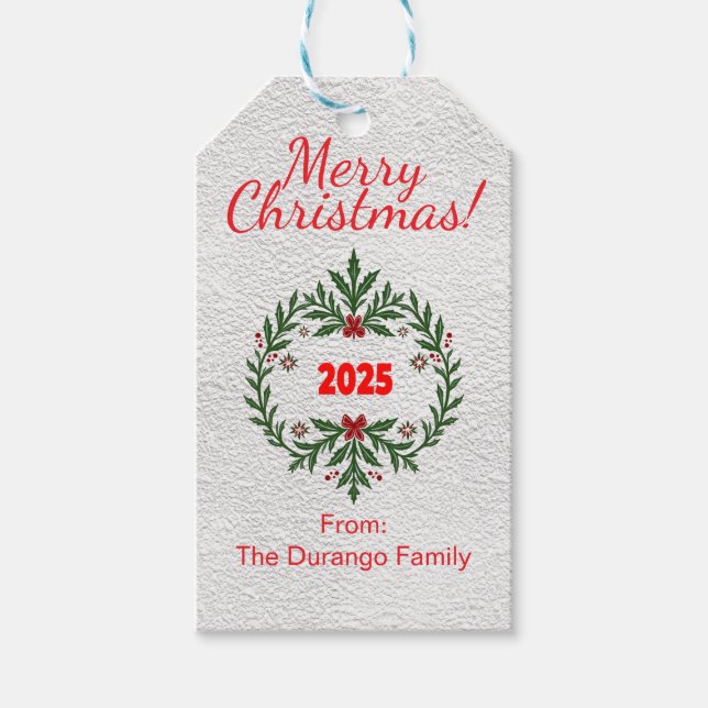 Etiqueta Para Presente Customisable Christmas Party Festive Floral Wreath (Frente)