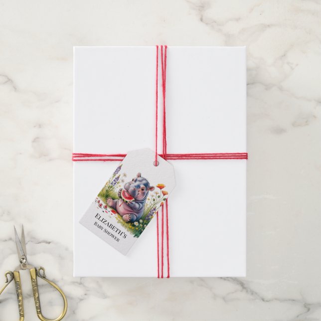 Etiqueta Para Presente Cute Baby Hippopotamus Watermelon Baby Shower (Com cordão)