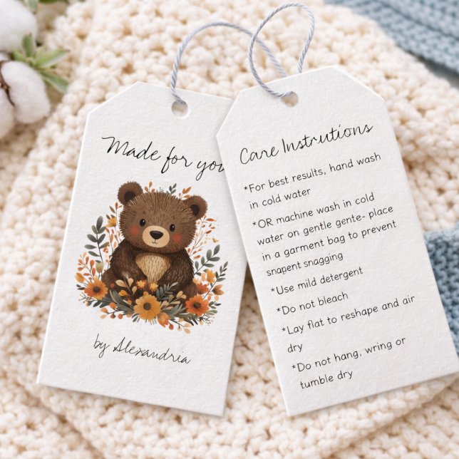 Etiqueta Para Presente Cute Bear Crochet/Knit Handmade Care Instructions (Criador carregado)