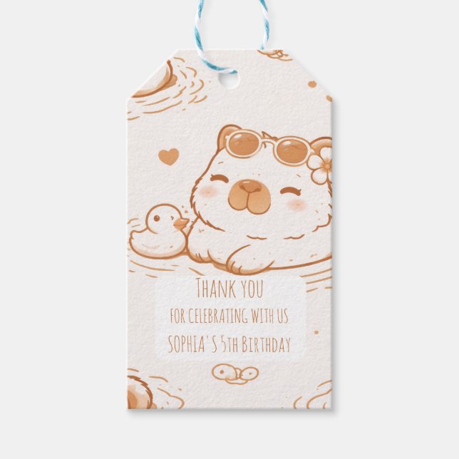 Etiqueta Para Presente Cute Capybara With Sunglasses Kids Birthday Party (Frente)