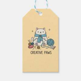 Etiqueta Para Presente Cute Cat Knitting Creative Paws Yellow Stationery 