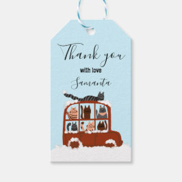 Etiqueta Para Presente Cute Cats in car Winter Birthday Baby Gift