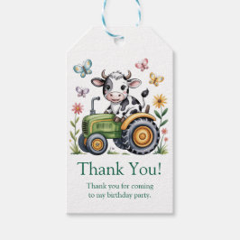 Etiqueta Para Presente Cute Cow on Tractor Boy Birthday Party Thank You