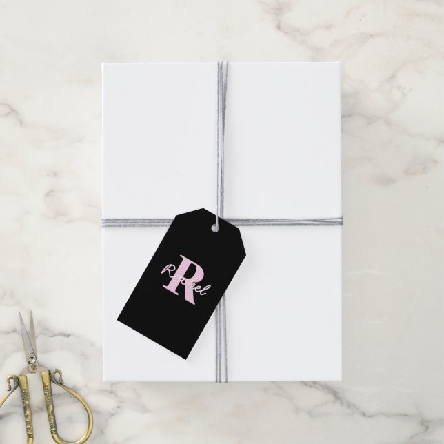 Etiqueta Para Presente Cute Customizable Monogram | Light Pink & Black (Com cordão)