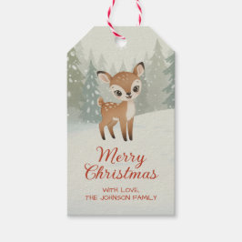 Etiqueta Para Presente Cute Deer in Winter Forest Merry Christmas