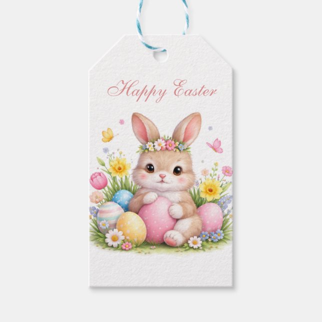 Etiqueta Para Presente Cute Easter Bunny Rabbit Pink Blush Peony (Frente)