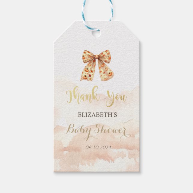 Etiqueta Para Presente Cute Fall Pumpkins Bow Baby Shower  (Frente)