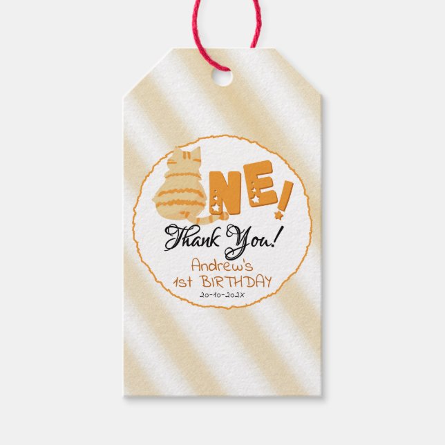 Etiqueta Para Presente Cute Fat Orange Cat 1st Birthday (Frente)