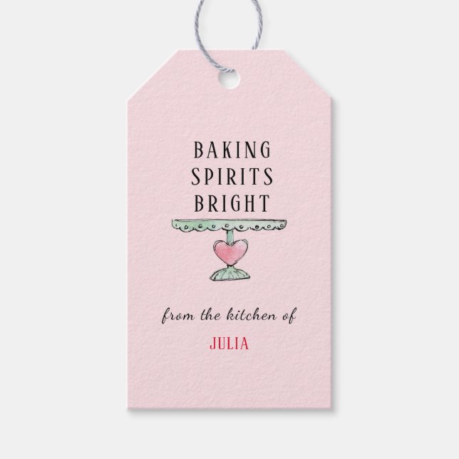 Etiqueta Para Presente Cute Férias 'Assando Espíritos Brilhantes' Rosa  (Frente)